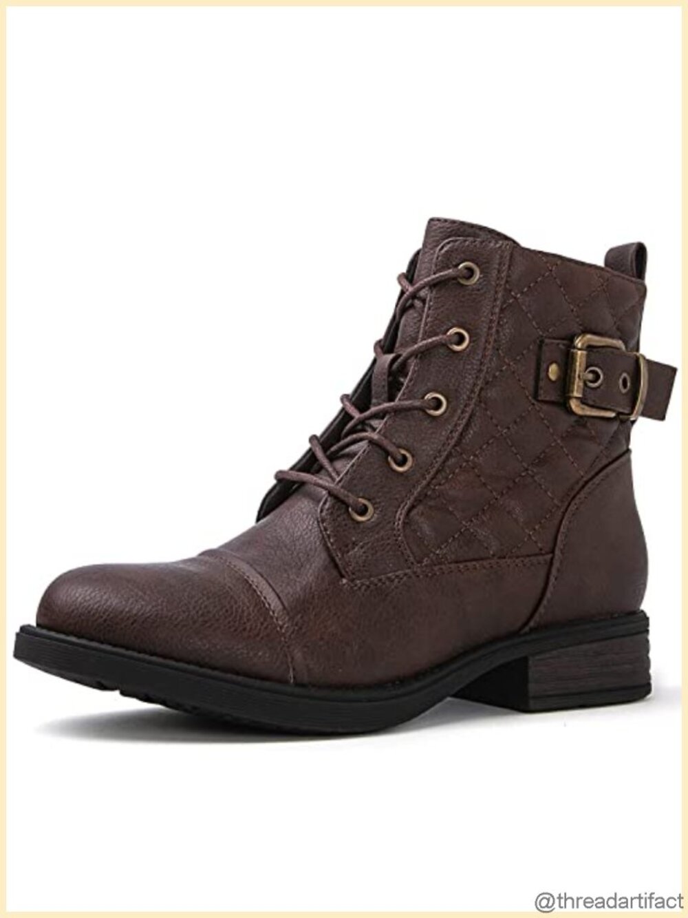 Women's Combat Boots Ankle Booties Faux Leather Side Zip Buckle Boots